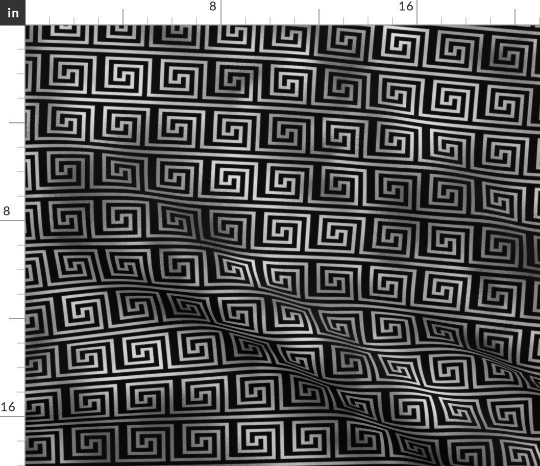 Black and Silver Foil Vintage Art Deco Key Pattern Fabric