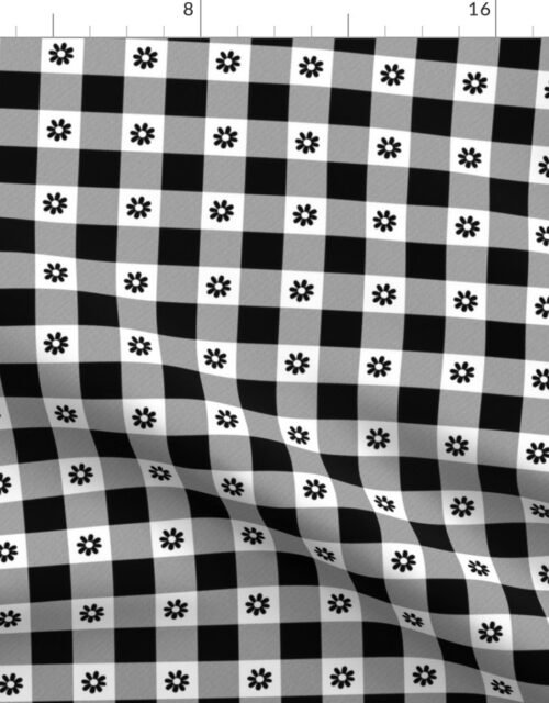Black and White Gingham Check with Center Floral Medallions in Black Fabric