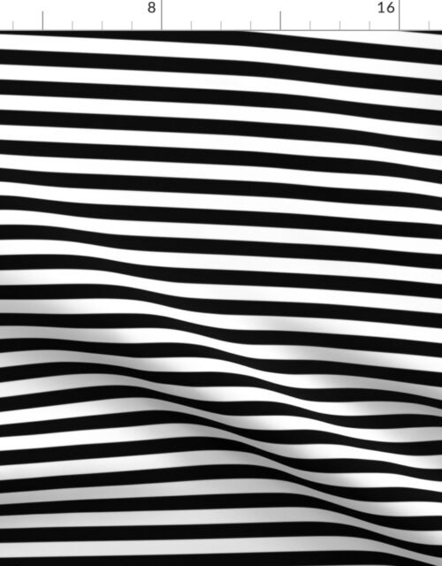 Black and White Thin Horizontal Half Inch Picnic Stripes Fabric