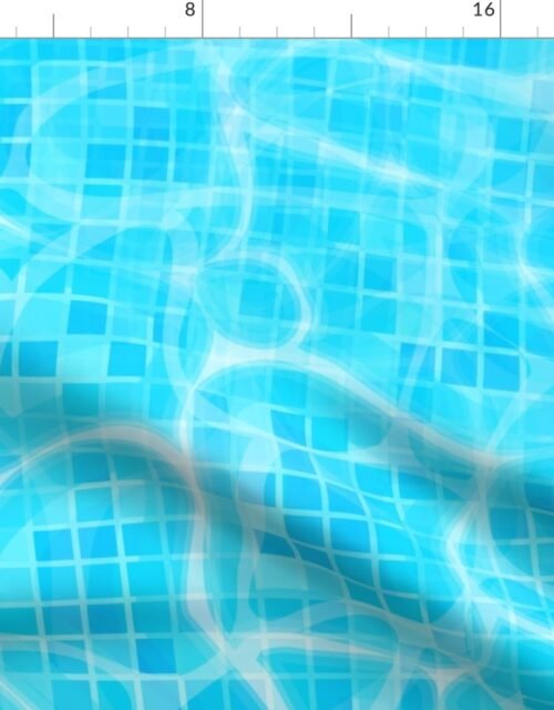 Blue Water Swirls Underwater Swimming Pool Mosaic 1 Inch Tiles Fabric