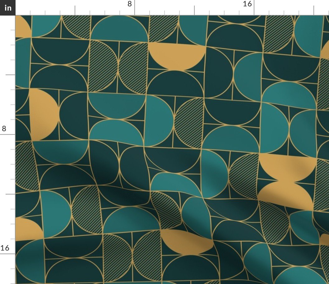 Bold Art Deco Geometric Demi-Circles in Faux Metallic Gold and Brown Fabric