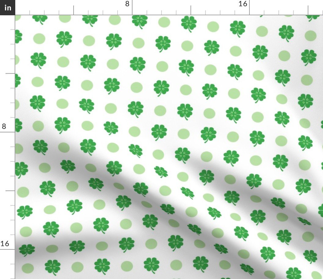 Bright Green St Patricks Day Holiday Irish Lucky Four Leaf Clover Shamrock with Dots Fabric
