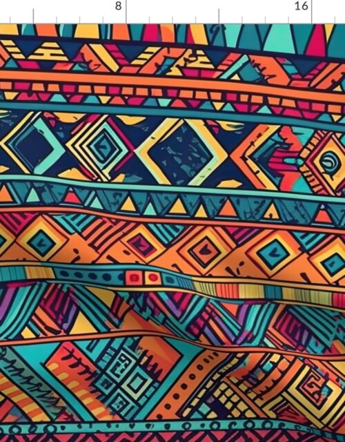 Bright Multicolored Geometric Aztec Pattern Fabric