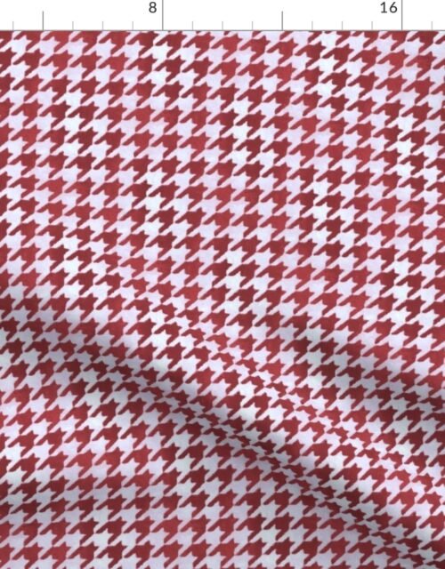 Burgundy Wine Red and White Handpainted Houndstooth Check Watercolor Pattern Fabric