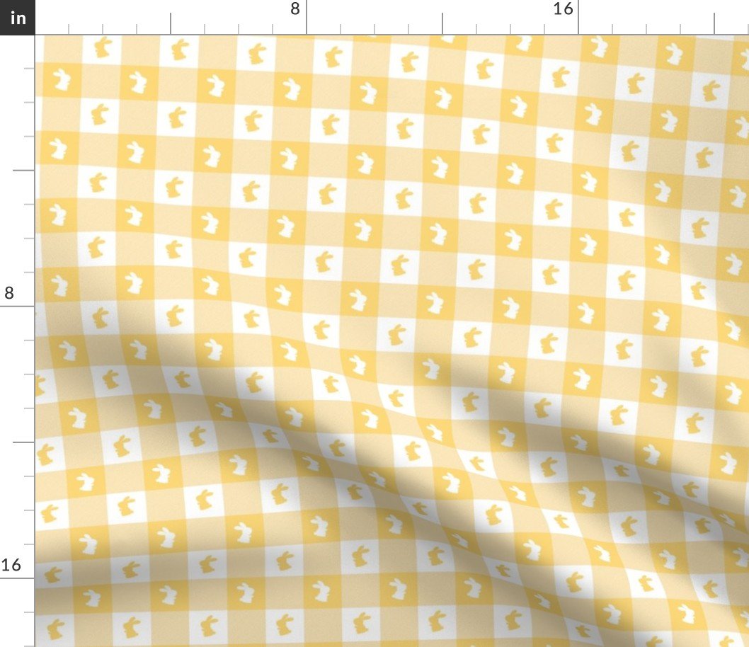 Buttercup and White Gingham Easter Check with Center Bunny Medallions in Buttercup and White Fabric