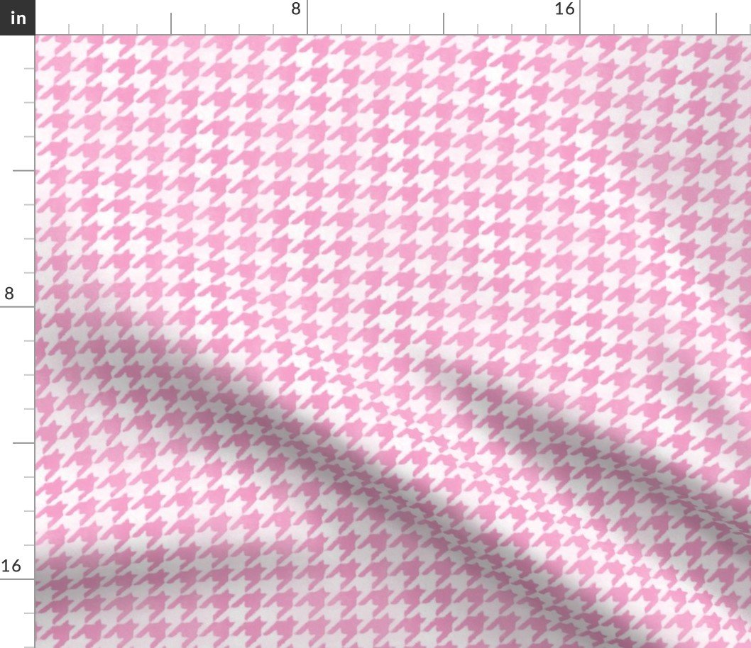 Candy Pink and White Handpainted Houndstooth Check Watercolor Pattern Fabric