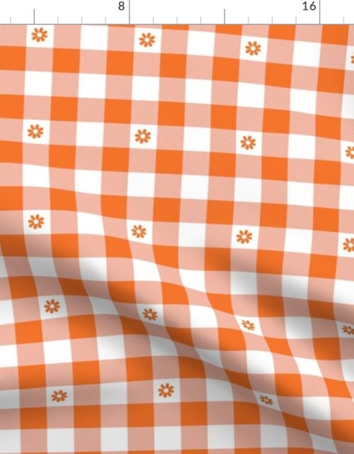 Carrot Orange and White Gingham Check with Center Floral Medallions in Carrot Fabric