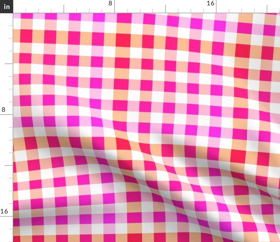 Cheerful Check Gingham Pattern in Summer Fruit Colors Fabric