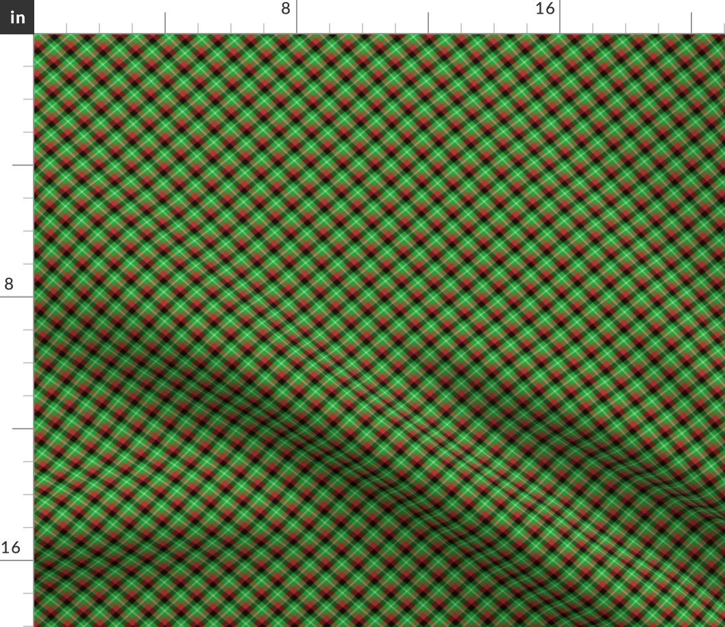 Christmas Holly Green, Red and Black and Argyle Tartan Plaid with Crossed White Lines Fabric