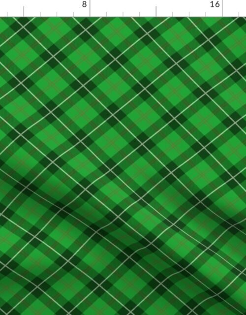 Christmas Holly Green and Argyle Tartan Plaid with Crossed White and Red Lines Fabric