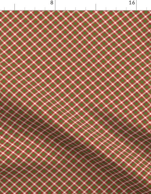 Christmas Holly Green and Red Diagonal Tartan with Crossed White Lines Fabric