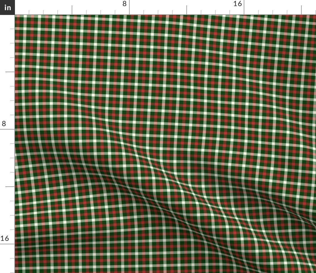 Christmas Holly Green and Red Tartan Check with Wide White Lines Fabric