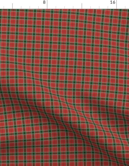 Christmas Red and Dark Green Tartan with Double White Lines Fabric