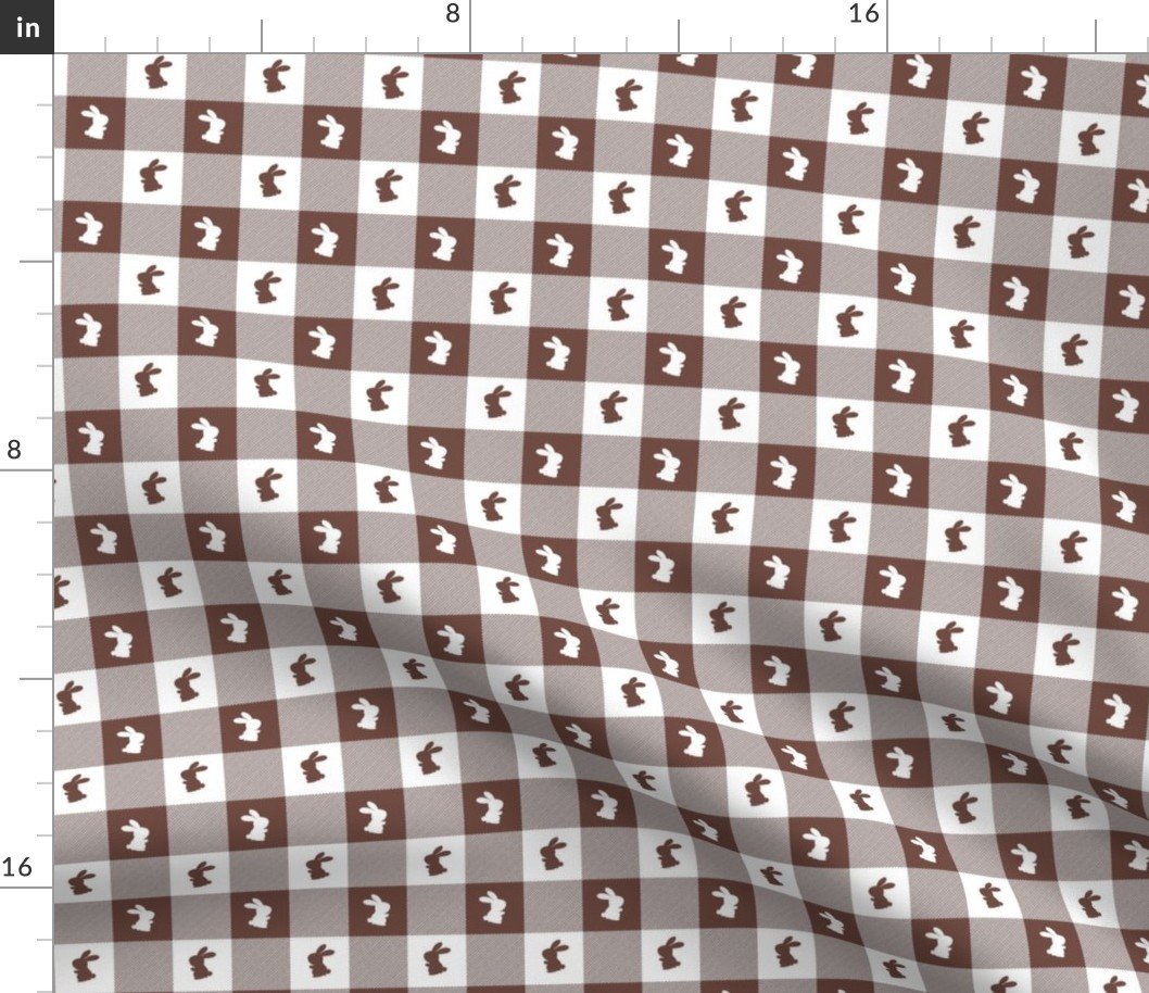 Cinnamon and White Gingham Easter Check with Center Bunny Medallions in Cinnamon and White Fabric
