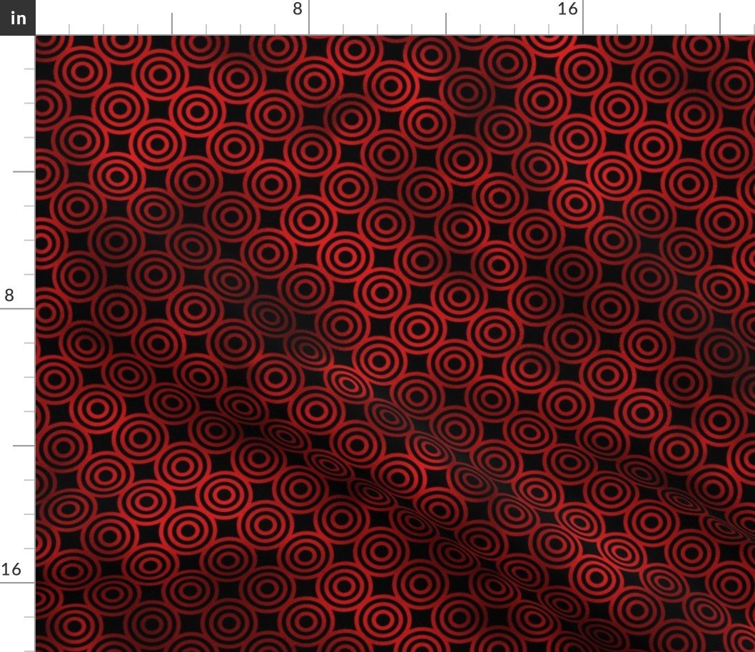 Circle Rings in Black and Ruby Red Vintage Faux Foil Art Deco Vintage Foil Pattern Fabric