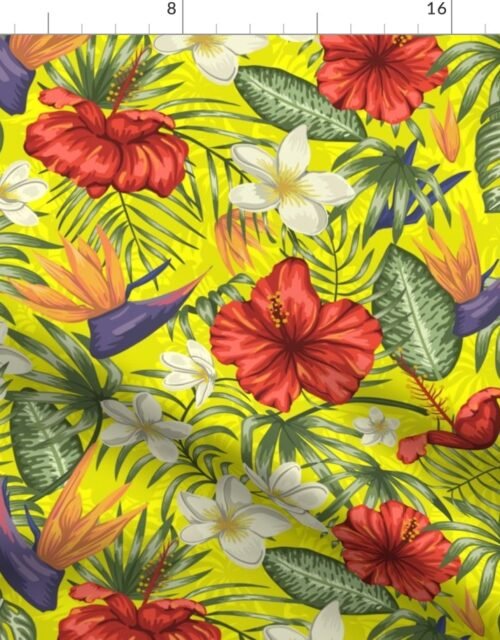 Citrus Yellow Hawaiian Birds of Paradise and Plumeria Fabric