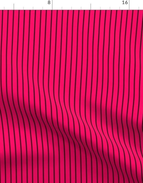 Classic 1/2 Inch Black Pinstripe on a Bright Hot Pink Background Fabric