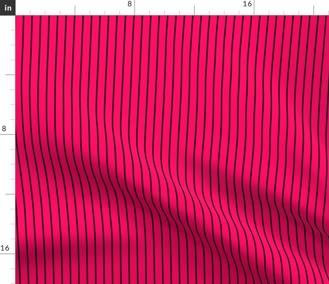Classic 1/2 Inch Black Pinstripe on a Bright Hot Pink Background Fabric