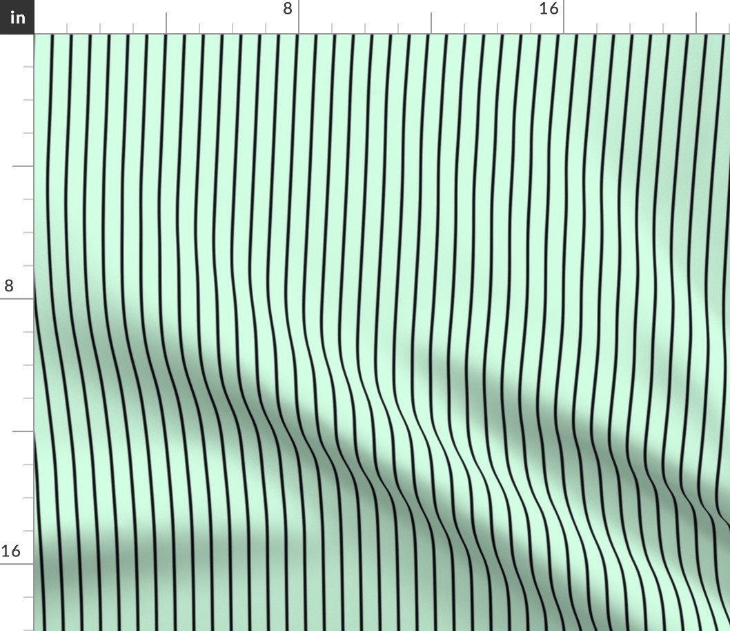 Classic 1/2 Inch Black Pinstripe on a Summer Mint Green Background Fabric