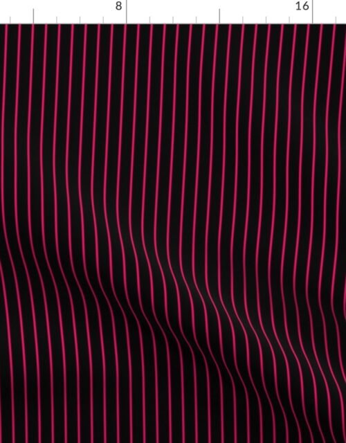 Classic 1/2 Inch Bright Hot Pink Pinstripe on a Black Background Fabric