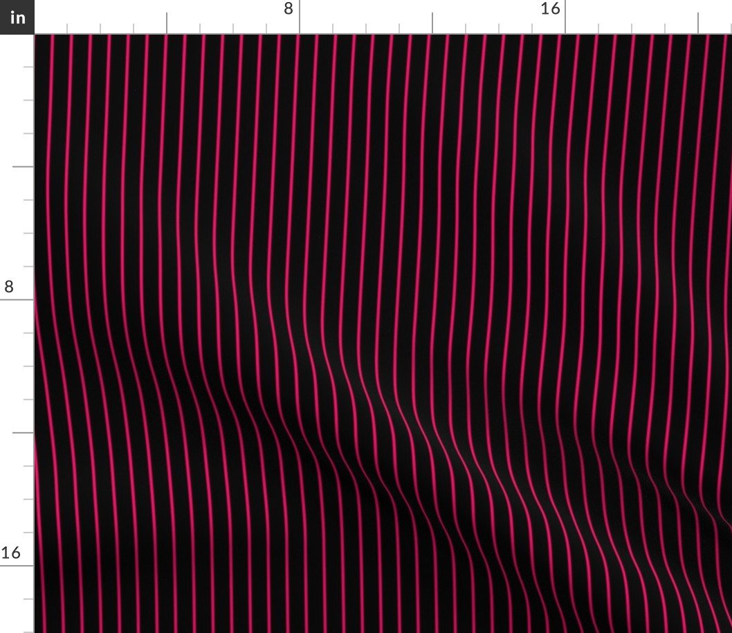 Classic 1/2 Inch Bright Hot Pink Pinstripe on a Black Background Fabric