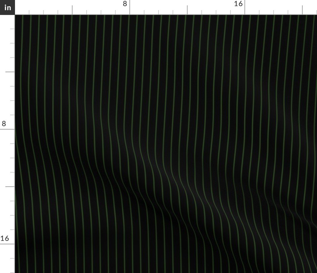Classic 1/2 Inch Dark Forest  Green Pinstripe on a Black Background Fabric