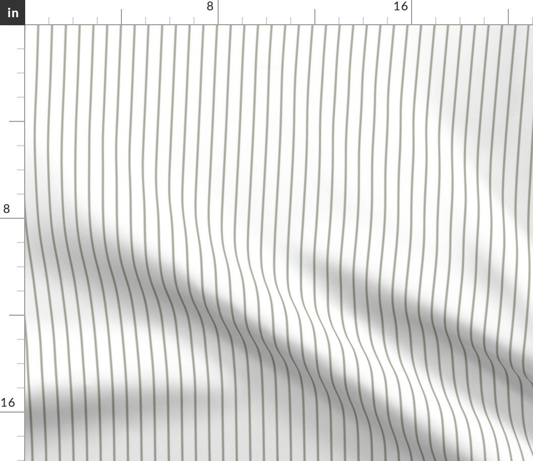Classic 1/2 Inch Desert Sage Grey Green Pinstripe on a White Background Fabric