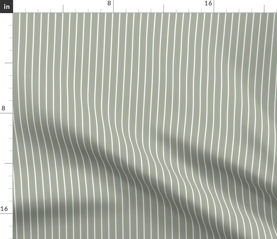 Classic 1/2 Inch White Pinstripe on a Desert Sage Grey Green Background Fabric