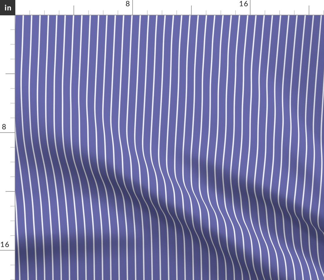 Classic 1/2 Inch White Pinstripe on a Very Periwinkle Purple Blue Background Fabric