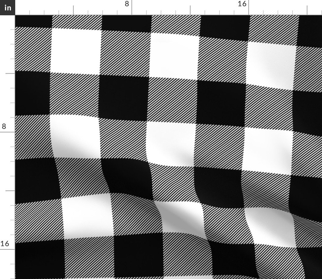 Classic Black and White Rustic Cowboy Cabin Buffalo Check Plaid 3 inch Fabric