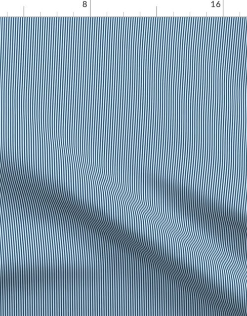 Classic Blue and White Micro Vertical 1/16 inch Pin Stripes Fabric