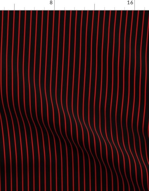 Classic Half Inch Red Pinstripe on Black Fabric