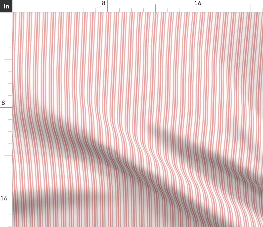 Classic Small Coral Rose Pastel Coral French Mattress Ticking Double Stripes Fabric