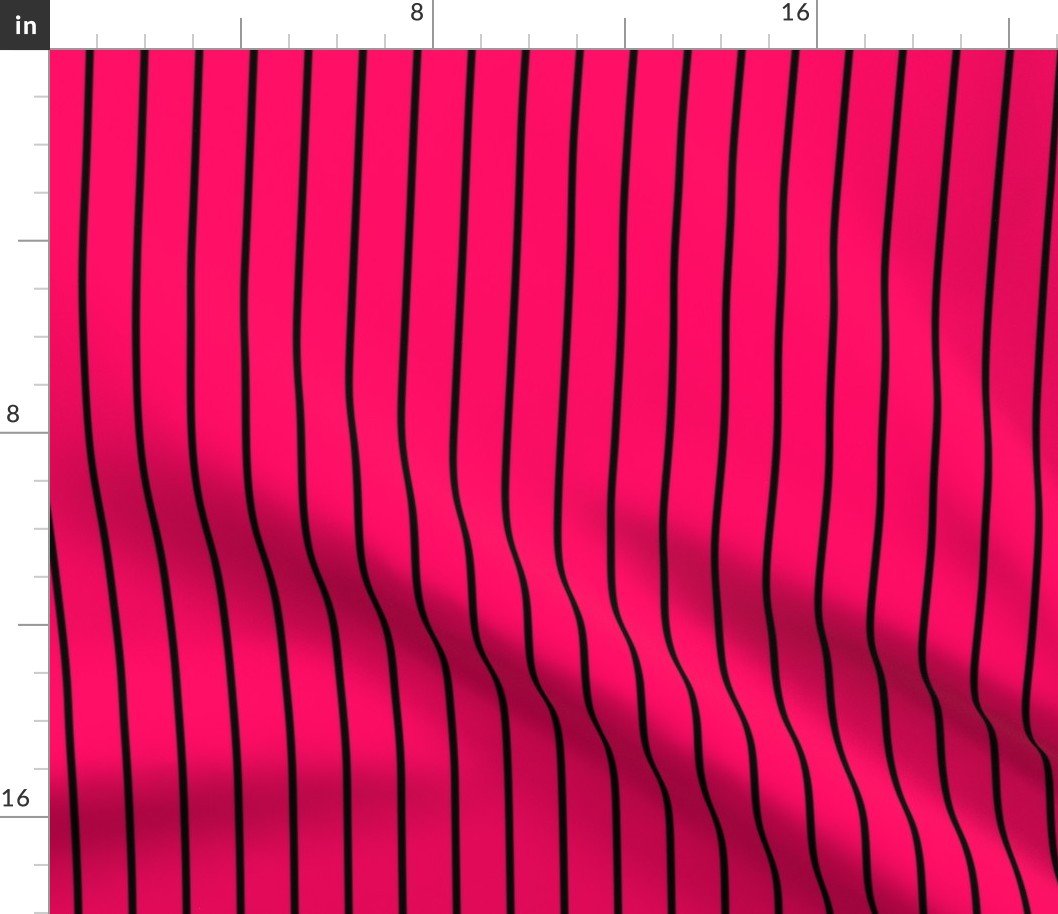 Classic wider 1 Inch Black Pinstripe on a Bright Hot Pink Background Fabric