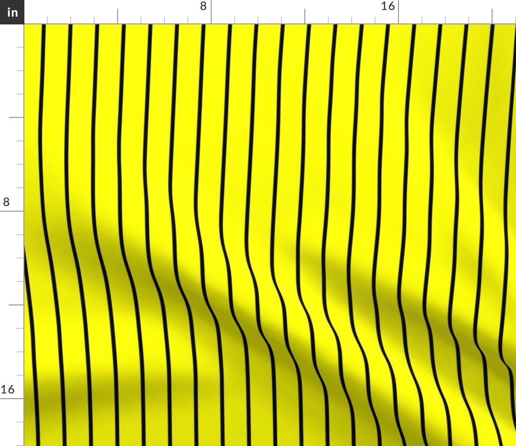 Classic wider 1 Inch Black Pinstripe on a Bright Yellow Background Fabric