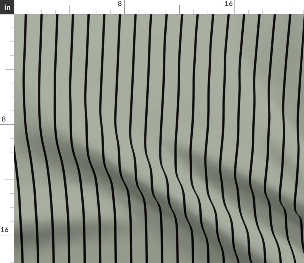 Classic wider 1 Inch Black Pinstripe on a Desert Sage Grey Green Background Fabric