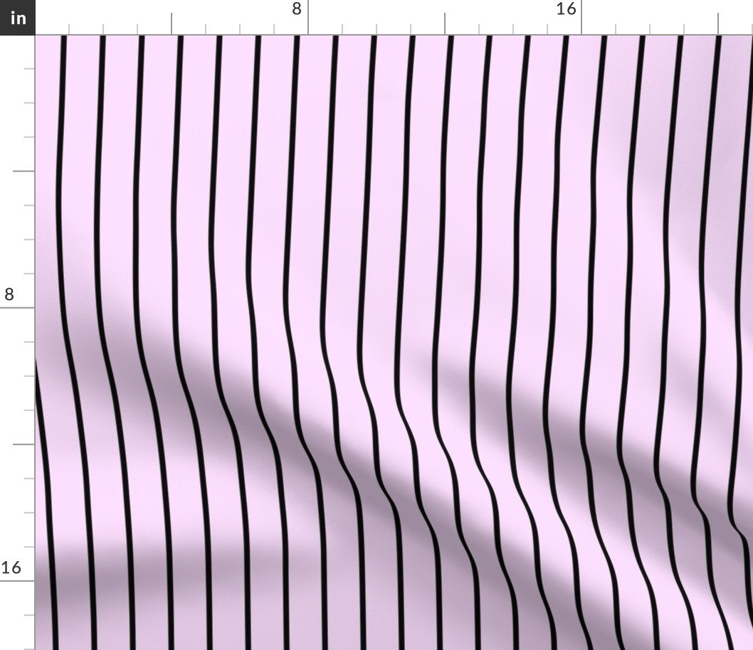 Classic wider 1 Inch Black Pinstripe on a Pale Pink Cotton Candy Background Fabric