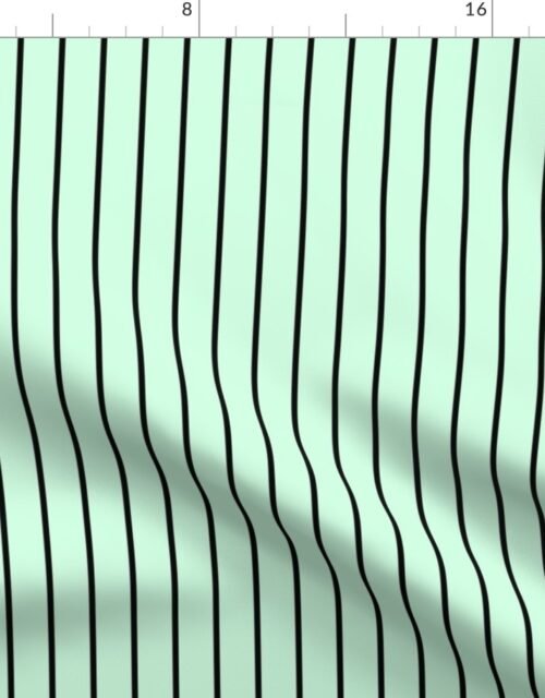 Classic wider 1 Inch Black Pinstripe on a Summer Mint Green Background Fabric