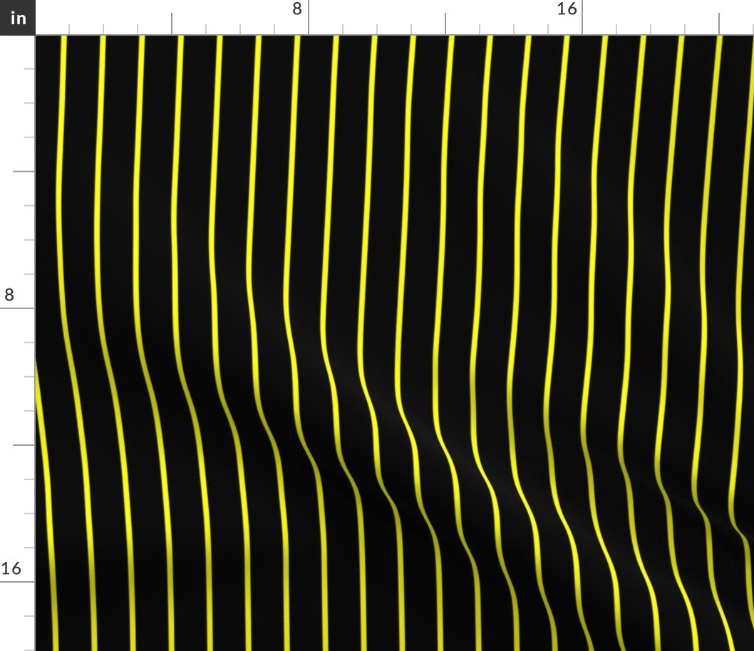 Classic wider 1 Inch Bright Yellow Pinstripe on a Black background Fabric