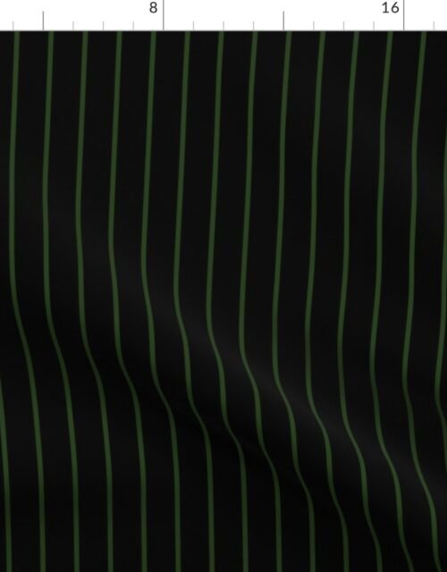Classic wider 1 Inch Dark Forest Green Pinstripe on a Black Background Fabric