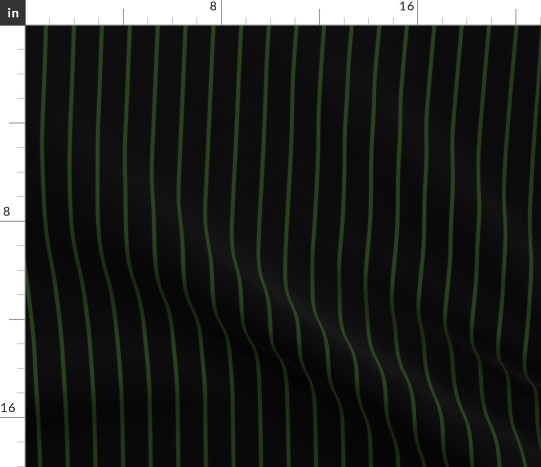 Classic wider 1 Inch Dark Forest Green Pinstripe on a Black Background Fabric