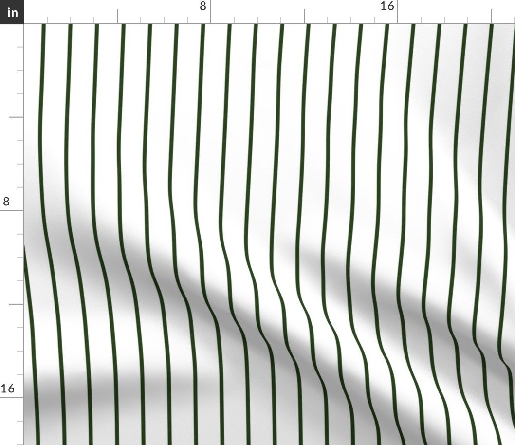 Classic wider 1 Inch Dark Forest Green Pinstripe on a White Background Fabric