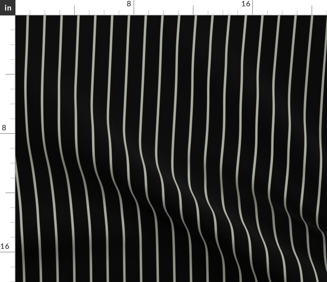 Classic wider 1 Inch Desert Sage Grey Green Pinstripe on a Black Background Fabric