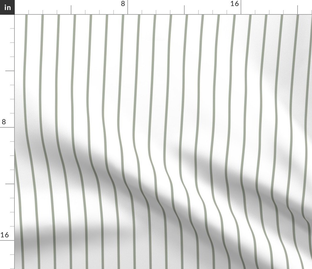 Classic wider 1 Inch Desert Sage Grey Green Pinstripe on a White Background Fabric