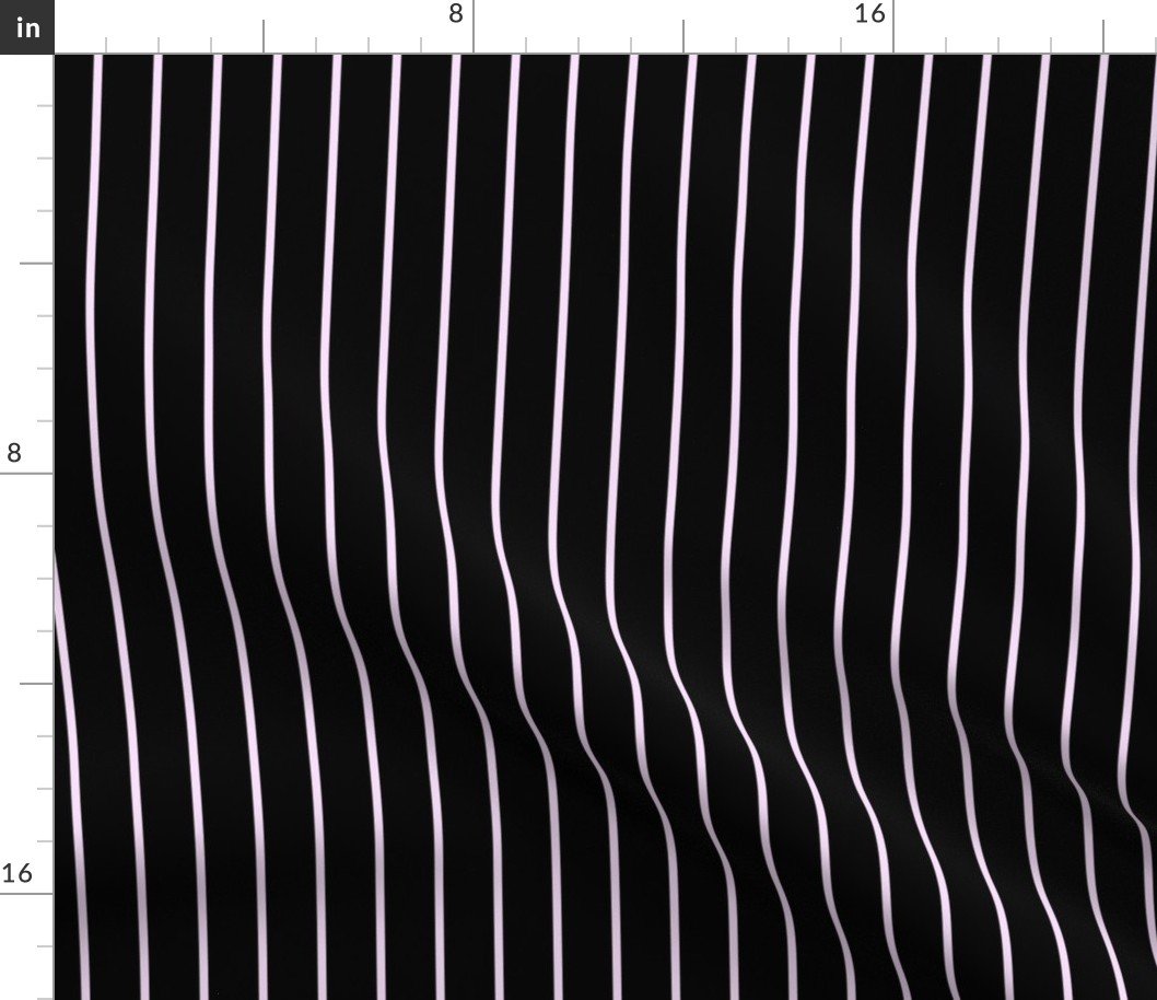Classic wider 1 Inch Pale Pink Cotton Candy Pinstripe on a Black Background Fabric