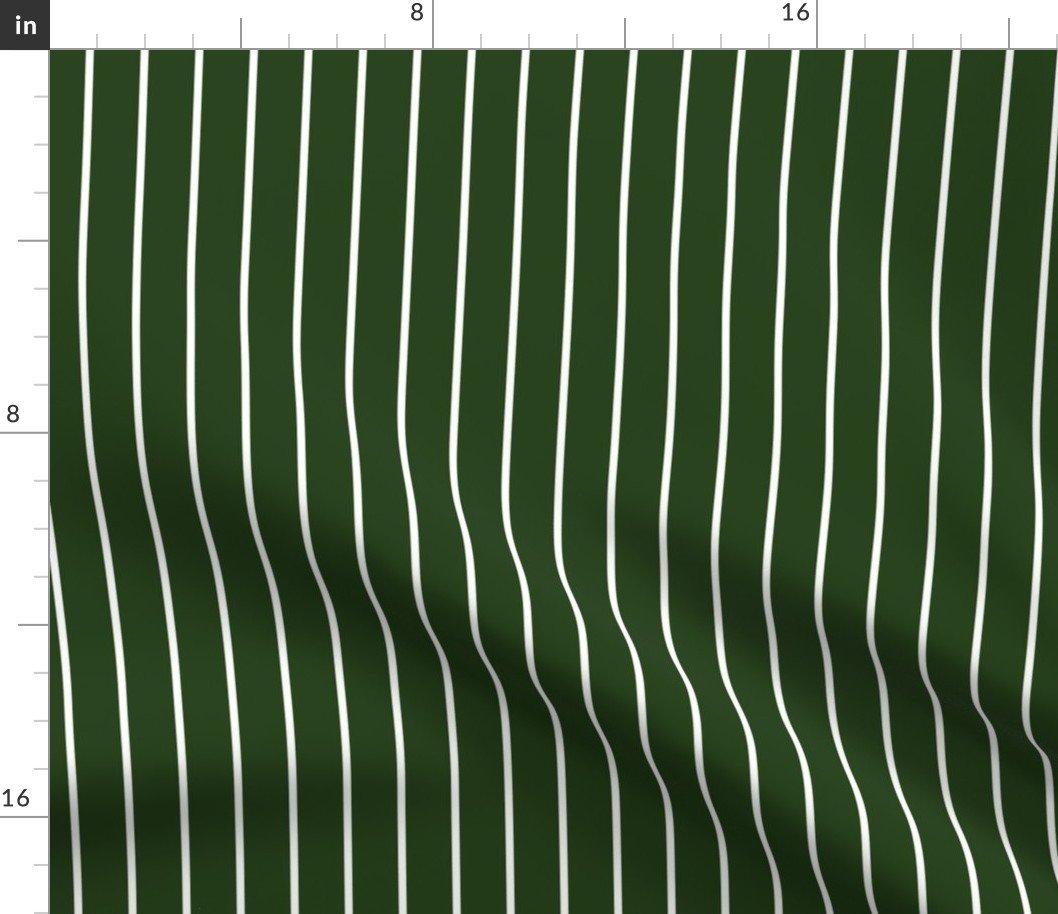 Classic wider 1 Inch White Pinstripe on a Dark Forest Green Background Fabric