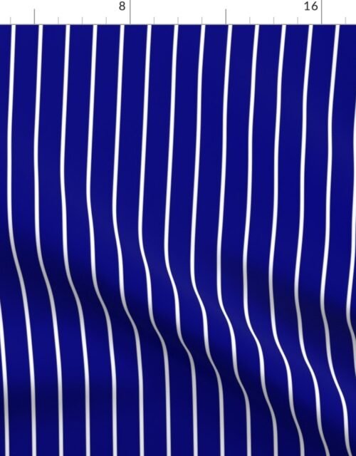 Classic wider 1 Inch White Pinstripe on a Navy Blue Background Fabric