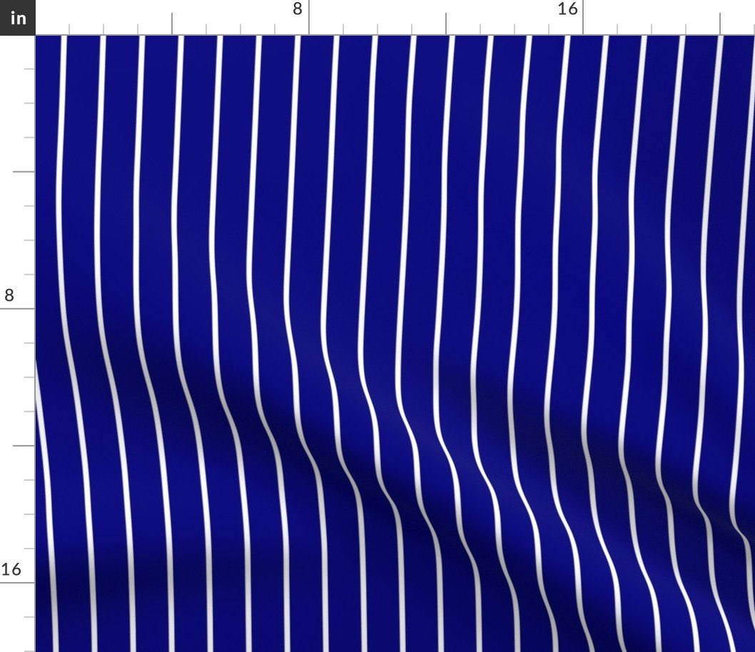 Classic wider 1 Inch White Pinstripe on a Navy Blue Background Fabric
