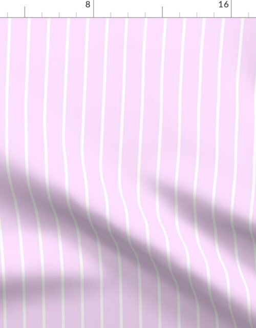 Classic wider 1 Inch White Pinstripe on a Pale Pink Cotton Candy Background Fabric