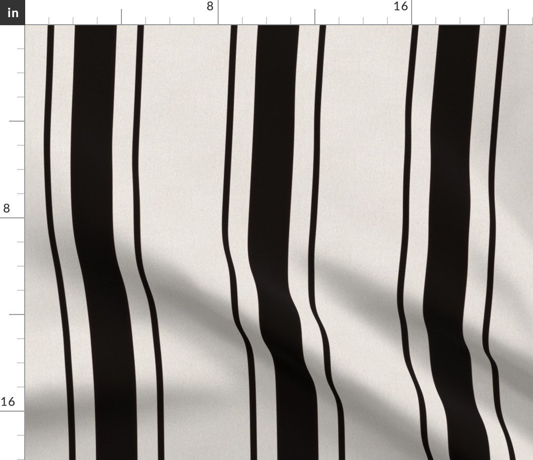 Coal Black Antique Vintage Mattress Ticking Stripe on Cream Fabric